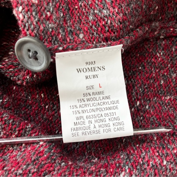 WOOLRICH Ruby Red Grey Button Up Cardigan Sweater L - Picture 4 of 9
